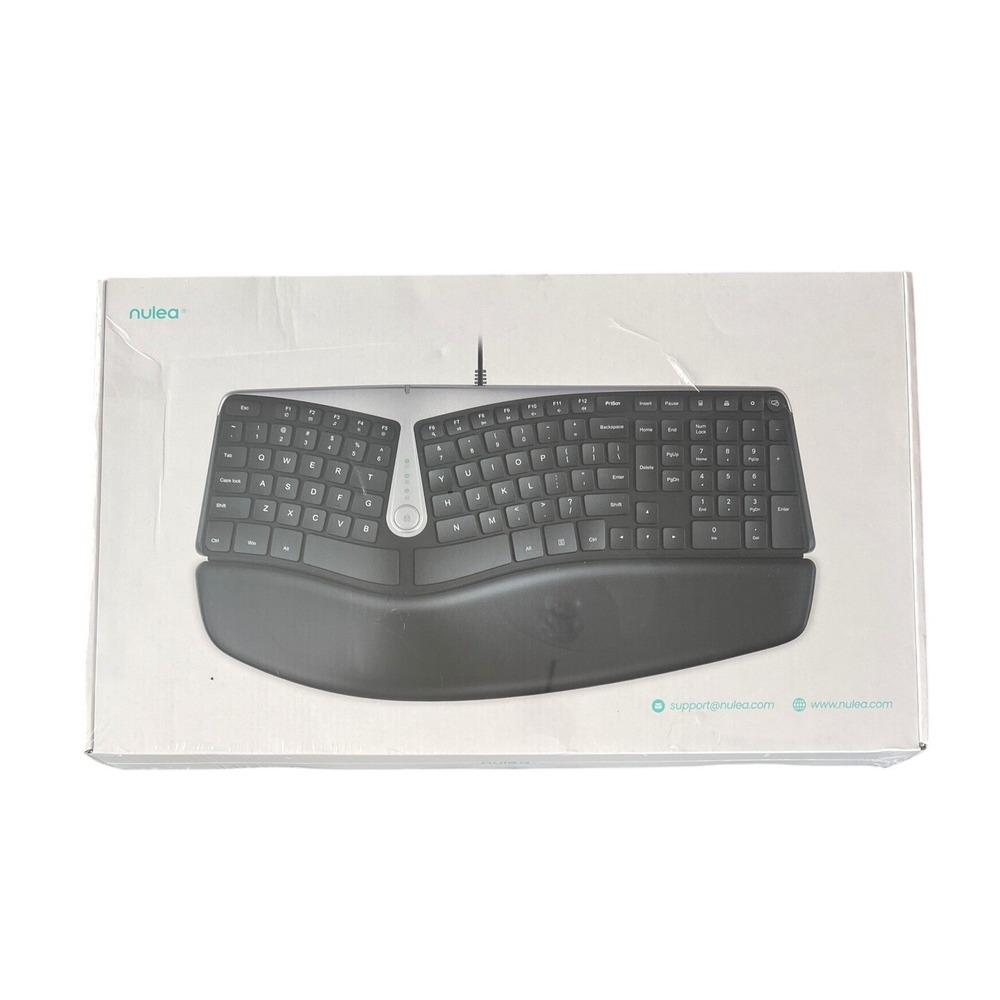 Nulea RT02 Wired Ergonomic Keyboard HA308 Split Design Wrist Rest Black NEW